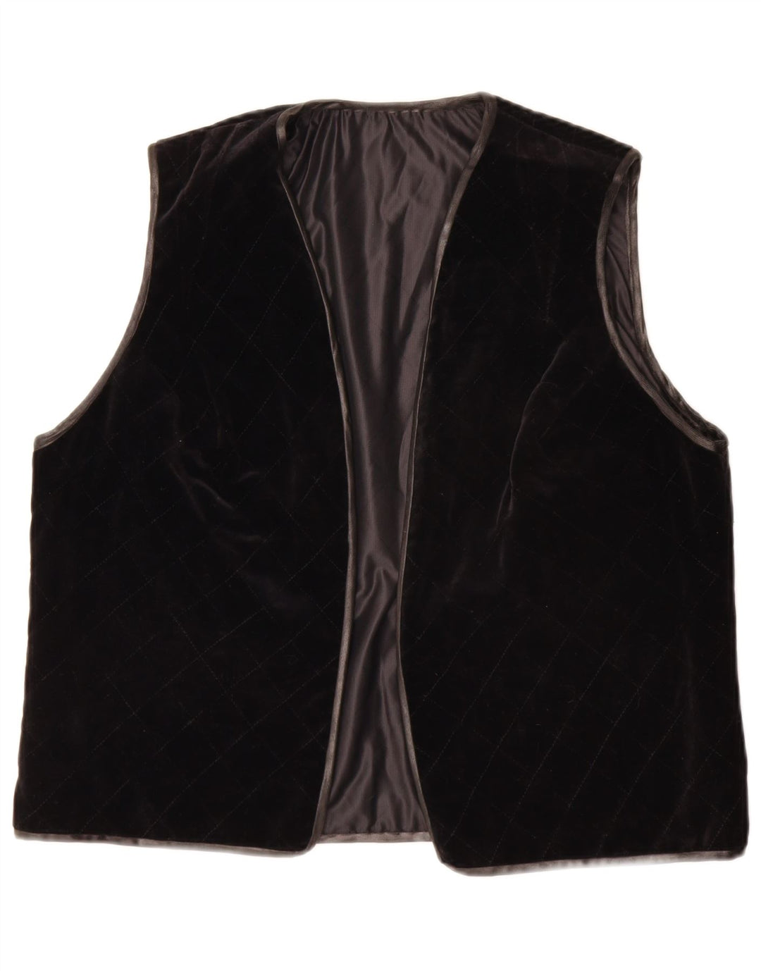 Colete vintage feminino aberto Reino Unido 14 grande preto