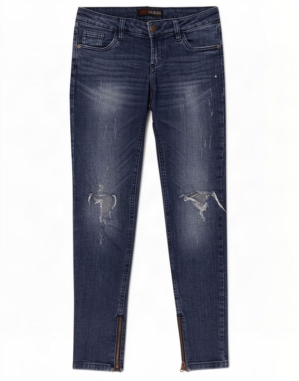 Guess Jeans skinny feminino desgastado W27 L28 algodão azul