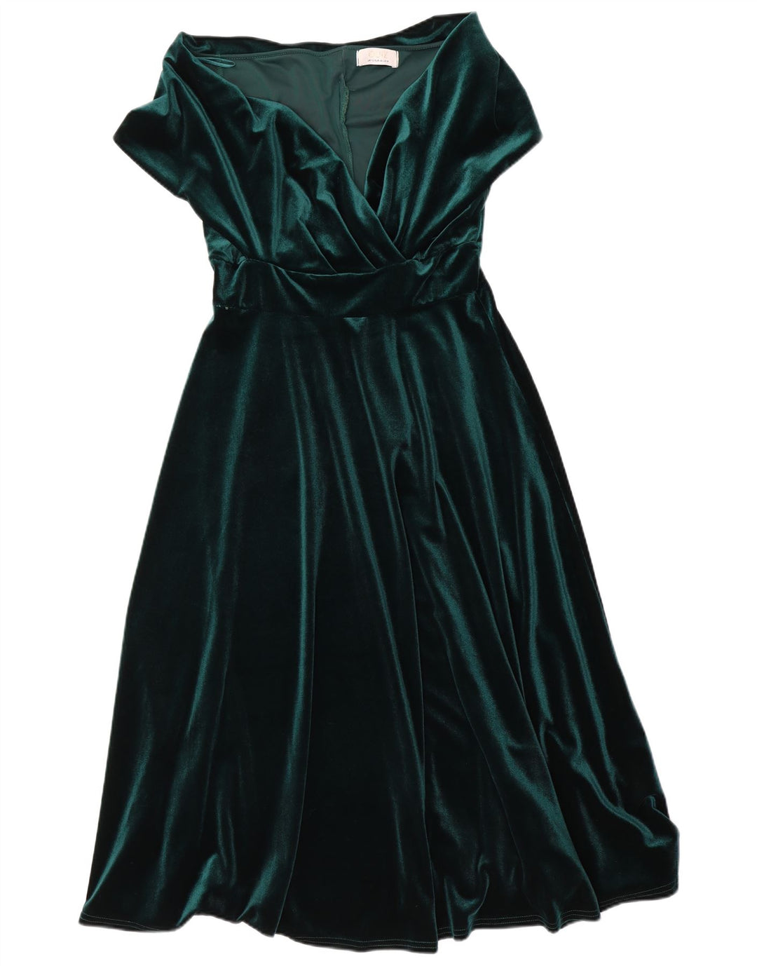 Quiz Vestido feminino de veludo maxi UK 12 poliéster verde médio