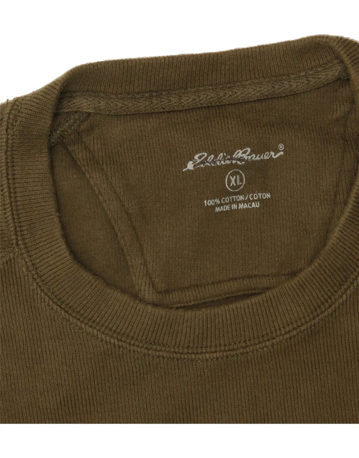 EDDIE BAUER Mens Crew Neck Jumper Sweater XL Khaki Cotton Vintage Eddie Bauer and Second-Hand Eddie Bauer from Messina Hembry 