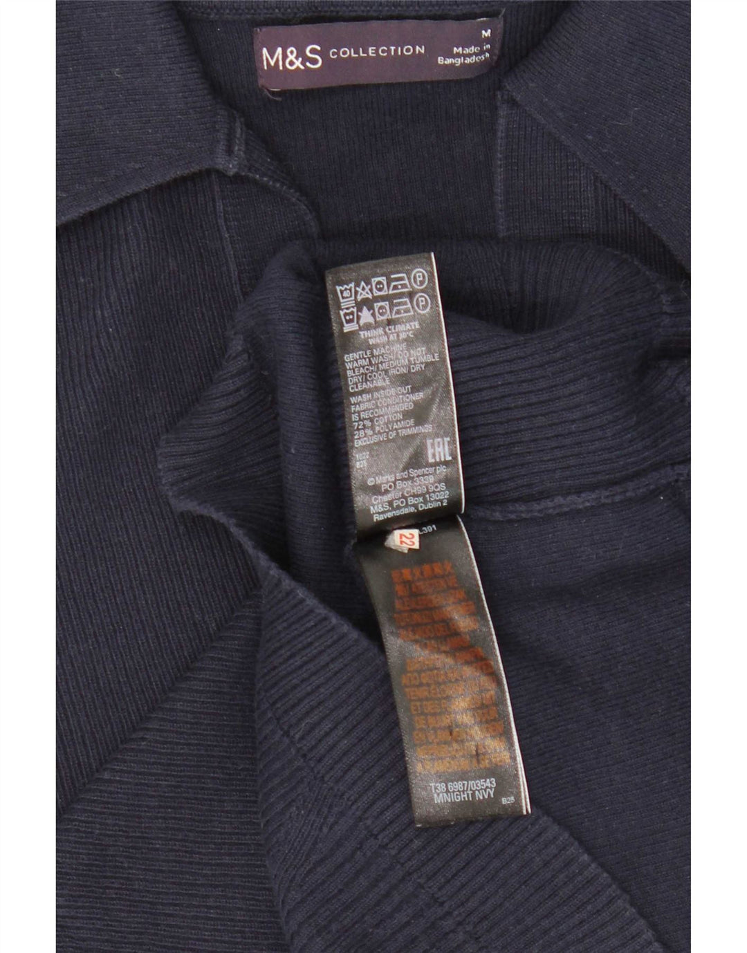 Camisa polo feminina Marks & Spencer Reino Unido 12 algodão azul marinho médio