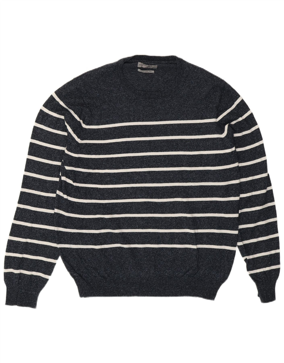 Suéter masculino Marks & Spencer com gola redonda grande listrado azul marinho