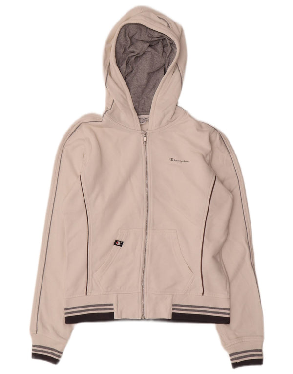 Suéter feminino Champion com capuz e zíper Reino Unido 14 algodão colorblock branco médio