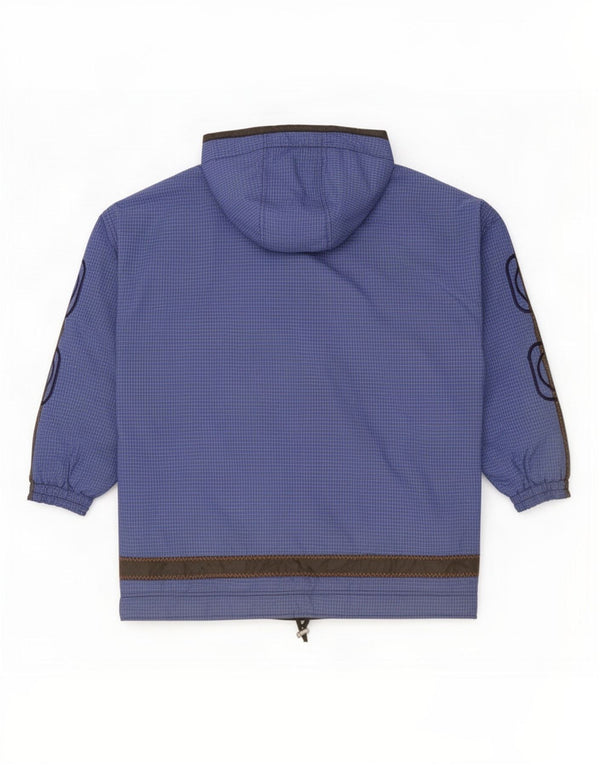 Jaqueta masculina Tokka Tribe com capuz gráfico Anorak UK 42 XL azul marinho xadrez
