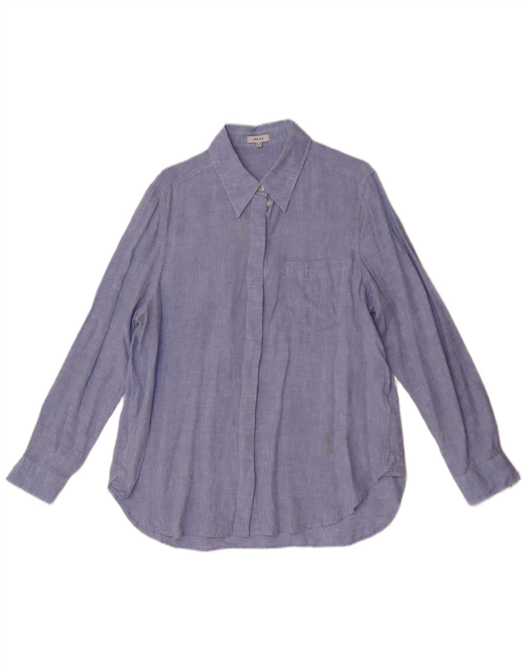Camisa feminina Reiss UK 14 grande linho azul
