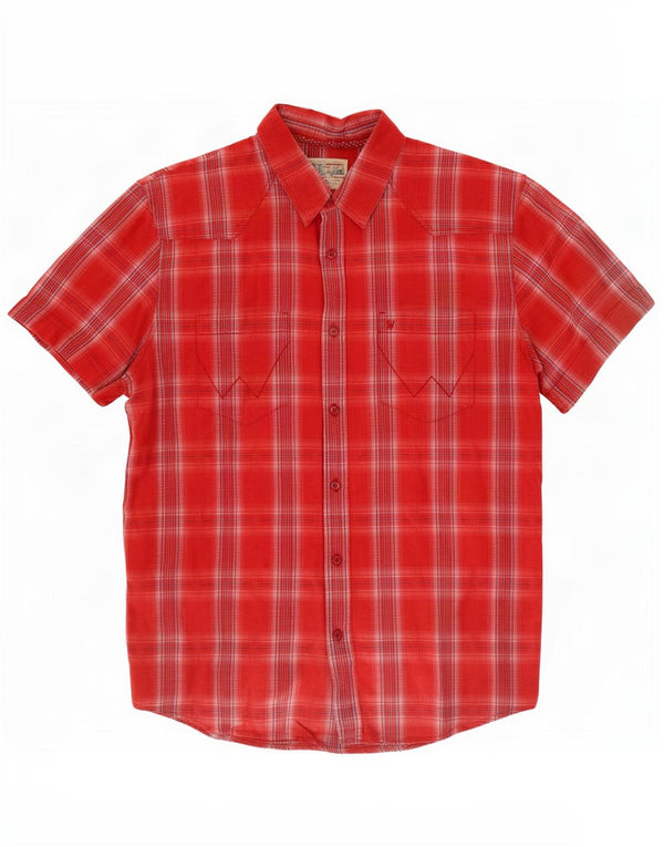 Camisa Wrangler masculina de manga curta XL vermelho xadrez algodão
