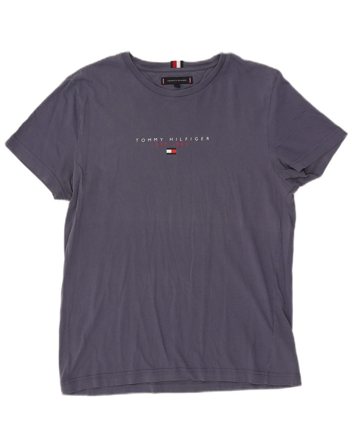 Tommy Hilfiger Camiseta masculina gráfica Top médio algodão azul marinho