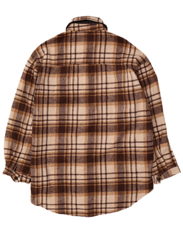 Vestido camisa de flanela grande vintage feminino Reino Unido 10 pequeno algodão xadrez marrom