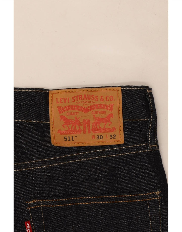 Jeans femininos Levi's 511 Slim recortados W30 L24 algodão azul marinho
