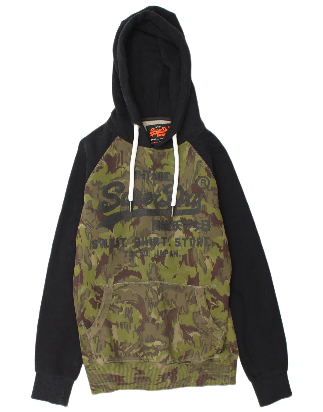 SUPERDRY moletom com capuz masculino gráfico pequeno cáqui algodão camuflado