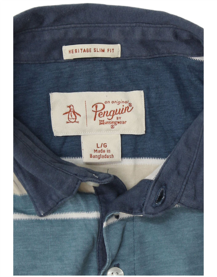 Camisa polo masculina PENGUIN Heritage Slim Fit grande bloco colorido azul