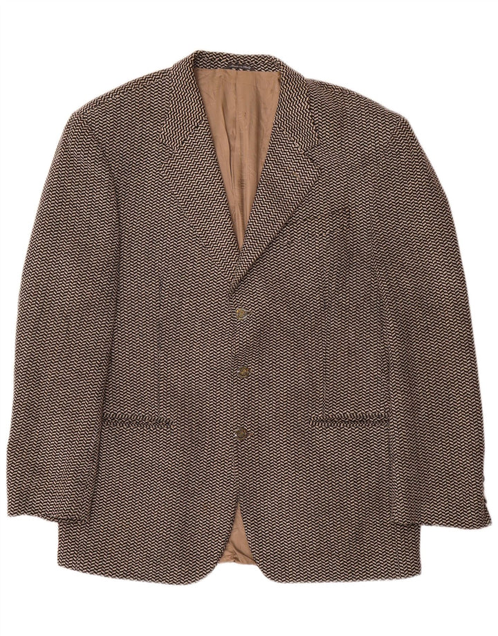 Jaqueta Blazer Masculina Ferre com 3 Botões IT 52 XL Marrom Espinha de Peixe Lã