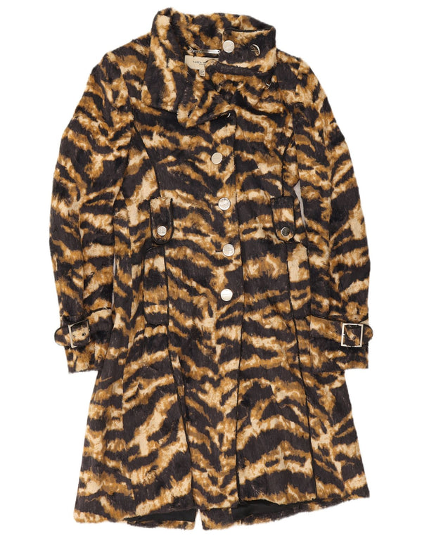 Trench coat feminino Karen Millen UK 10 pequeno marrom animal print algodão