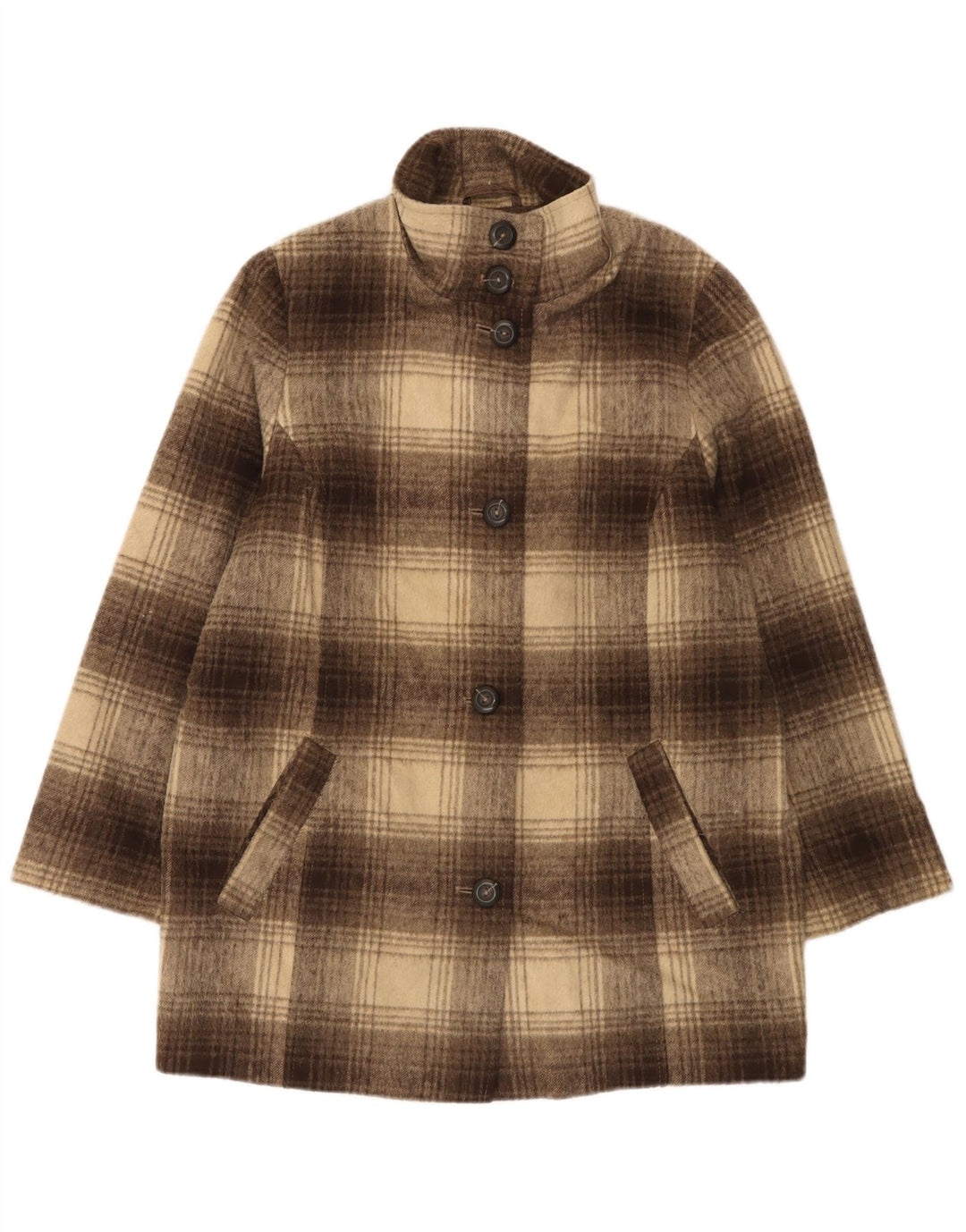 Sobretudo feminino Marks & Spencer UK 18 XL marrom xadrez acrílico