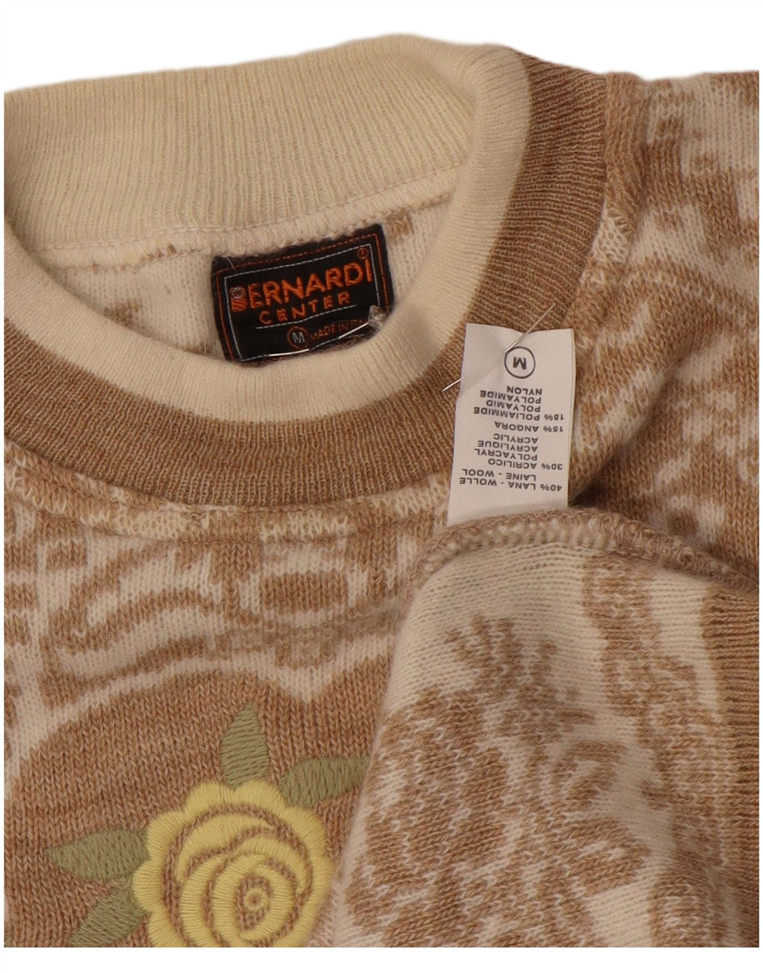 Suéter feminino Bernardi com gola redonda Reino Unido 14 lã Fair Isle bege médio