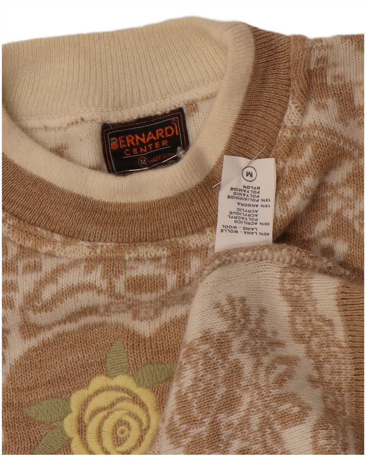Suéter feminino Bernardi com gola redonda Reino Unido 14 lã Fair Isle bege médio