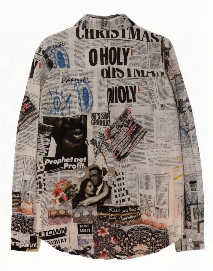 Camisa feminina Desigual Newspaper Graphic UK 14 algodão multicolorido médio