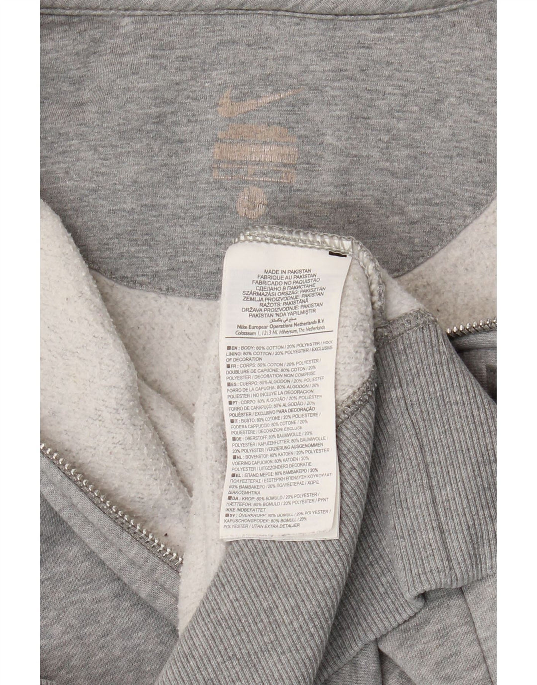 Suéter Nike masculino com capuz e zíper gráfico pequeno cinza algodão
