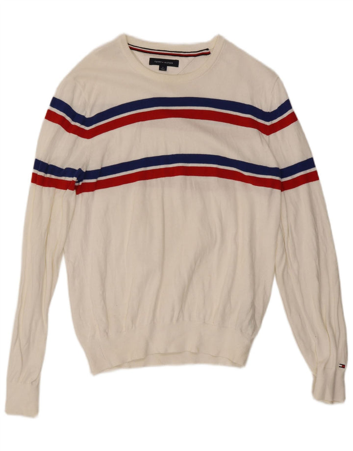 Suéter masculino Tommy Hilfiger com gola redonda e bloco colorido médio branco