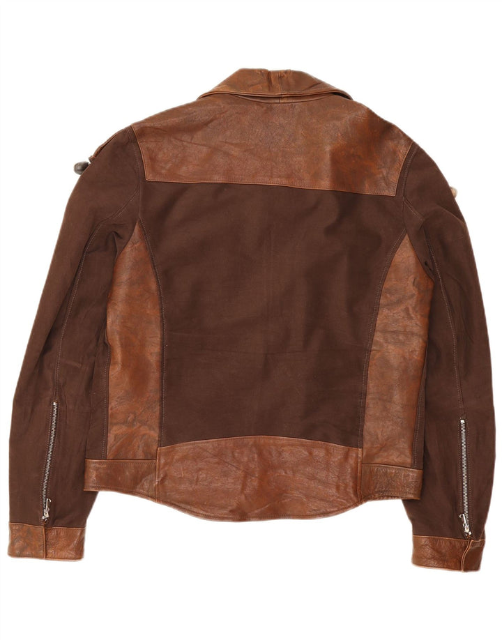 Jaqueta de couro feminina vintage UK 20 2XL marrom