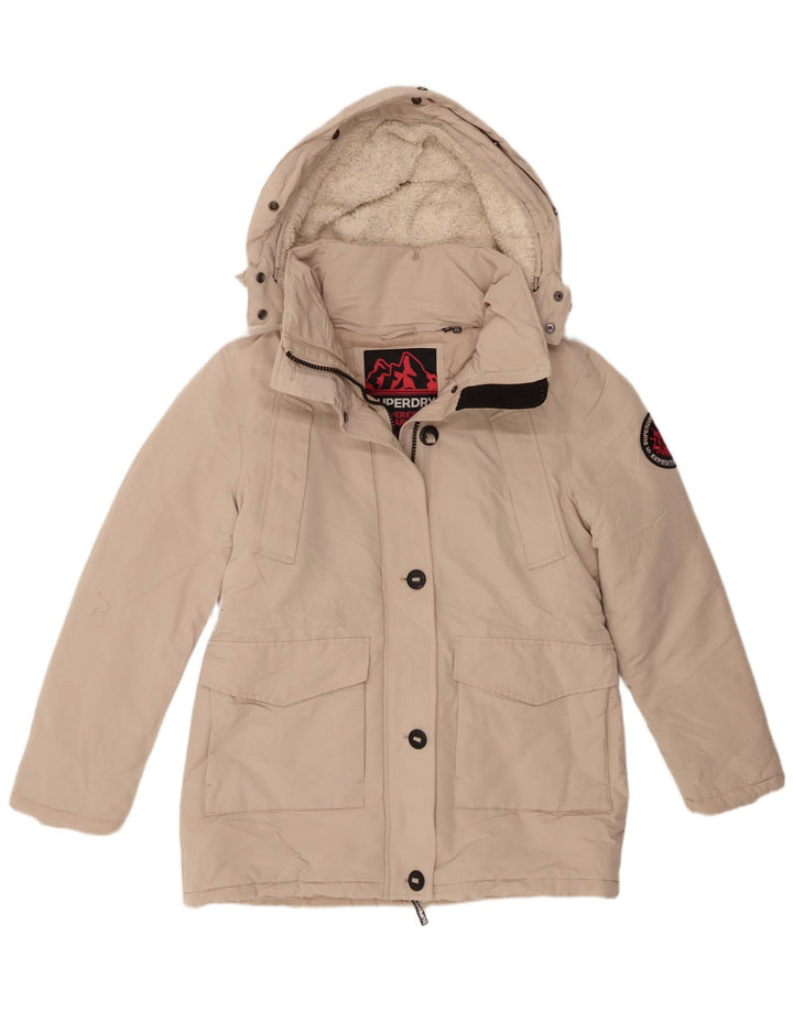 Jaqueta Parka Feminina Superdry com Capuz UK 12 Médio Bege