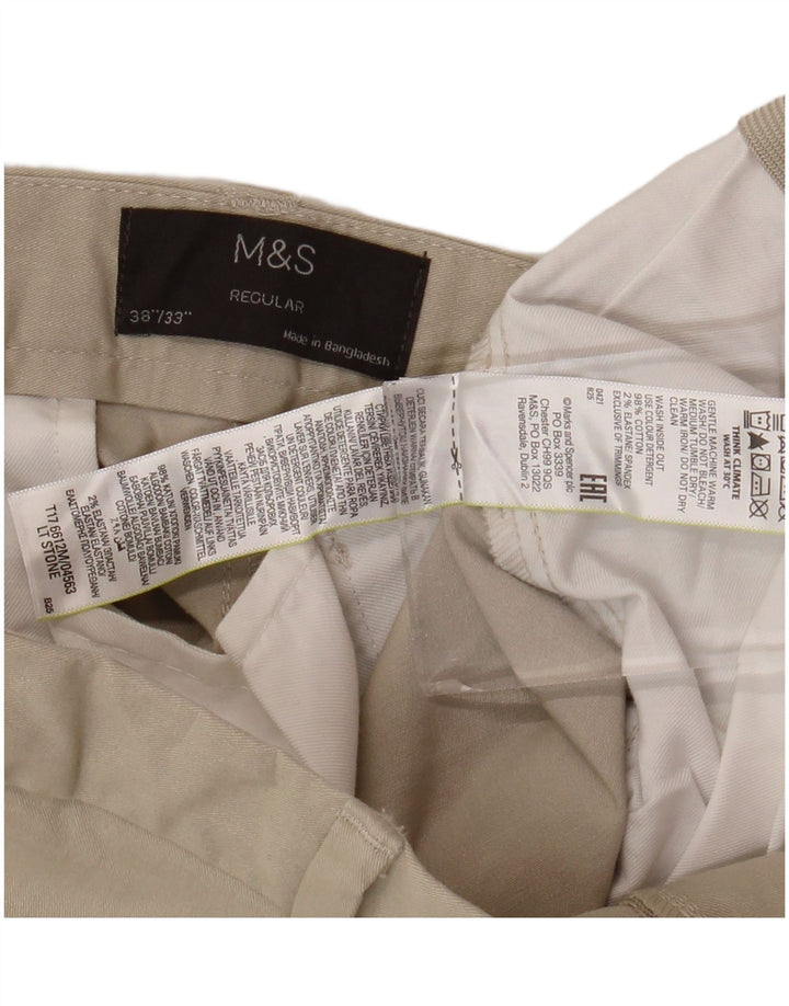 Calça chino reta masculina MARKS & SPENCER W38 L33 algodão bege