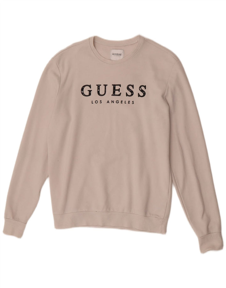 Guess moletom gráfico masculino jumper médio branco poliéster