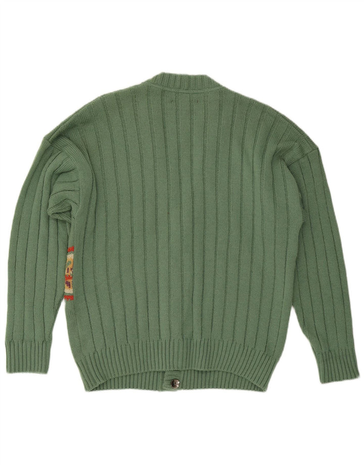 Suéter cardigã masculino VINTAGE IT 50 lã geométrica verde médio