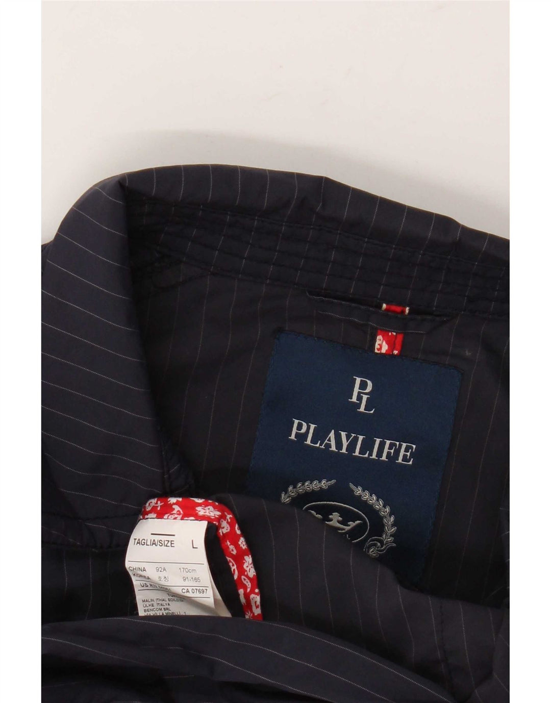 Jaqueta bomber feminina Playlife Reino Unido 16 grande poliéster listrado azul marinho
