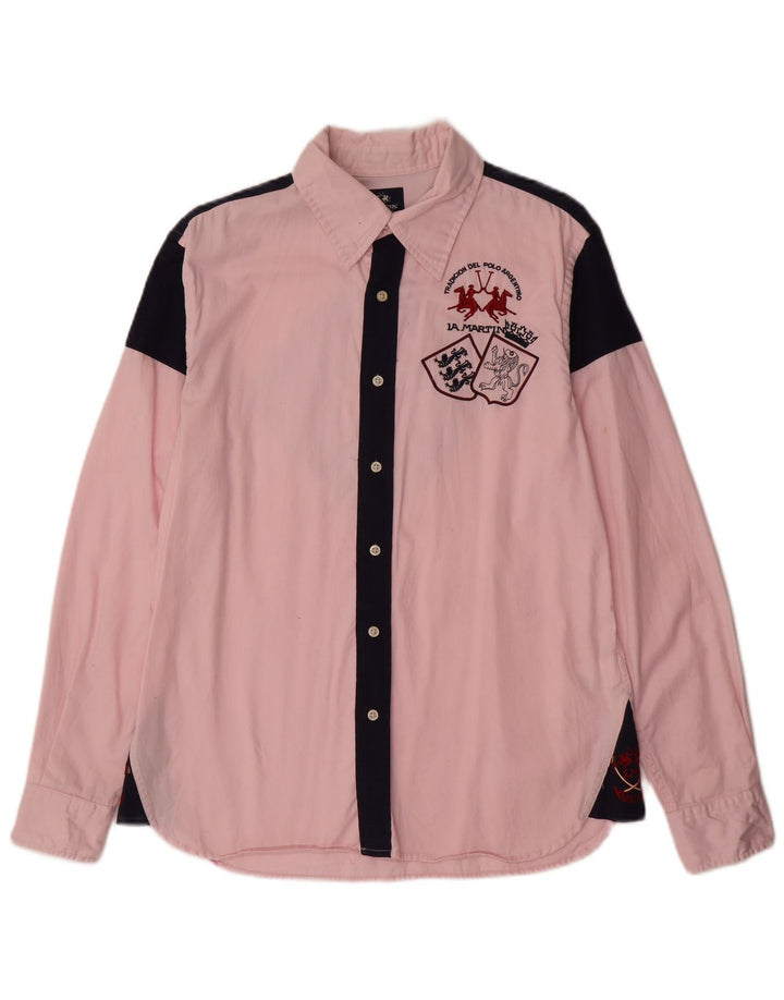 Camisa masculina LA MARTINA algodão colorblock rosa médio