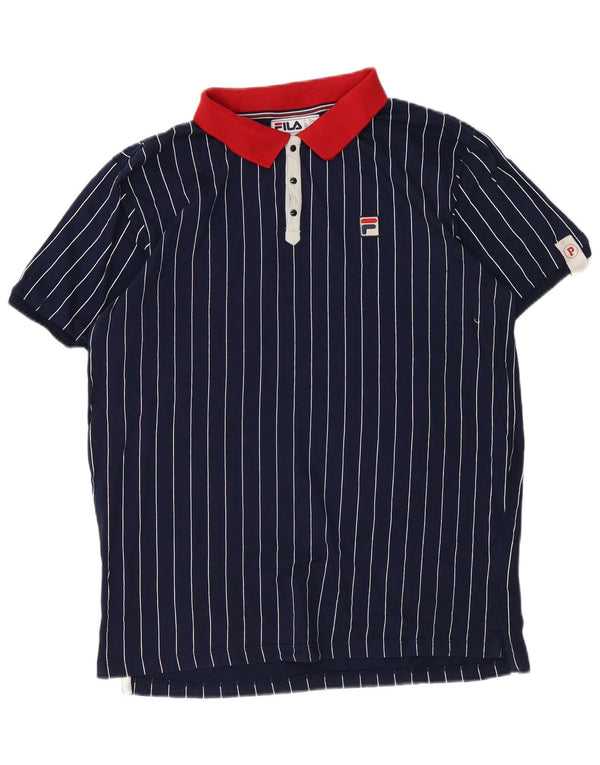 Camisa polo masculina Fila Graphic Rugby grande algodão listrado azul marinho