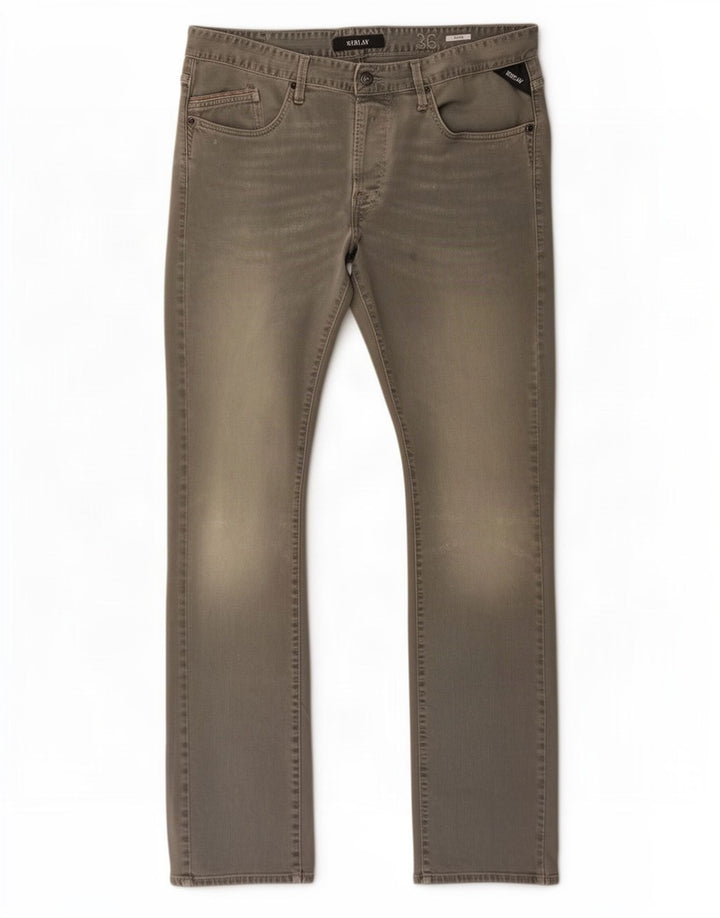 Replay Mens Waitom Slim Jeans W36 L36 Cinza Algodão