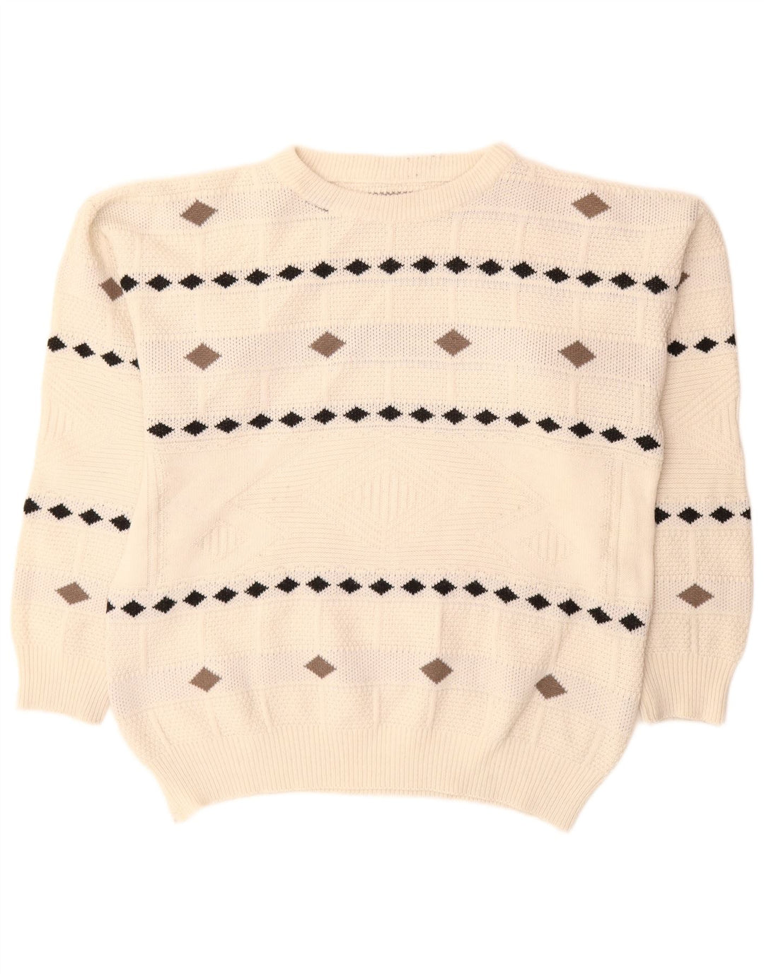 Suéter vintage masculino com gola redonda XL branco Argyle/Diamante