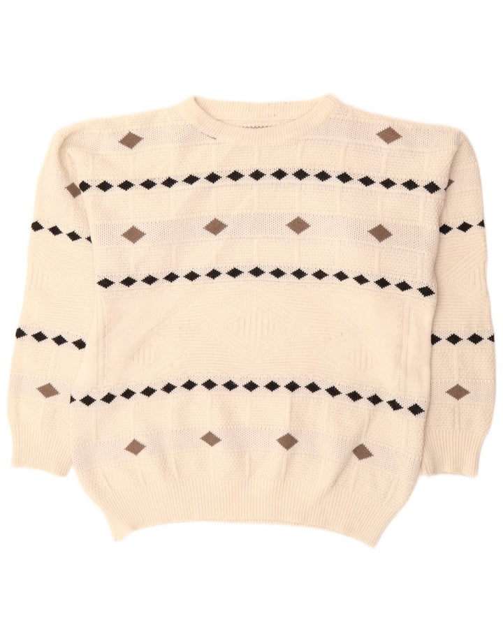 Suéter vintage masculino com gola redonda XL branco Argyle/Diamante