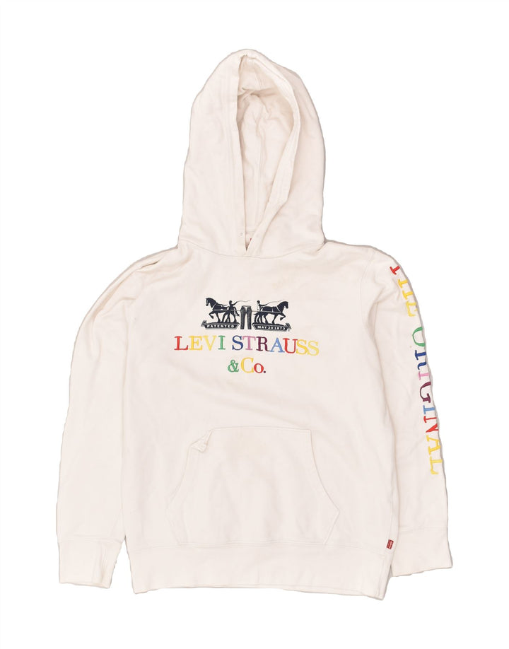 LEVI'S Mens Graphic Hoodie Jumper Small Off White Cotton | Vintage Levi's | Thrift | Second-Hand Levi's | Used Clothing | Messina Hembry 