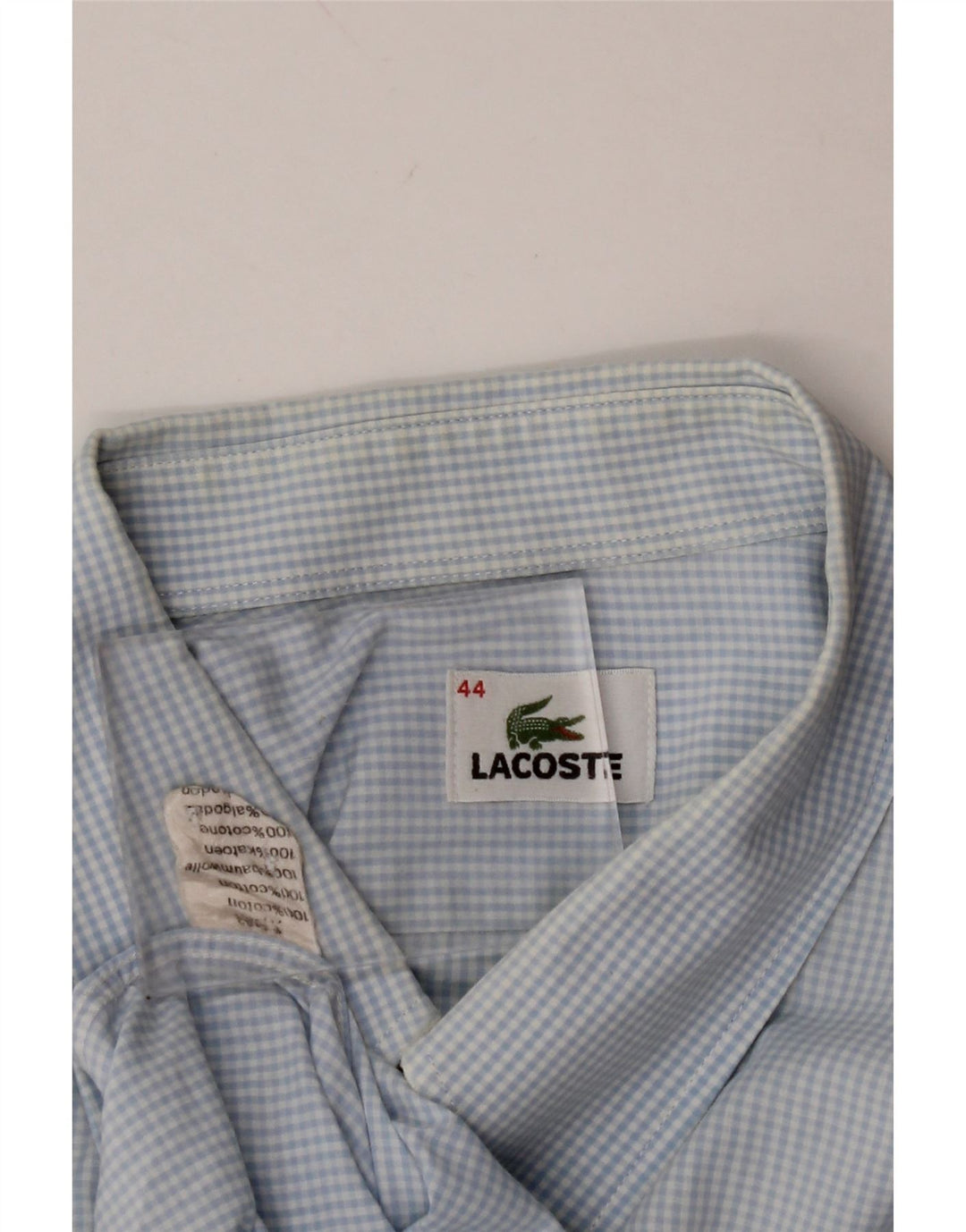 LACOSTE Mens Shirt Size 44 XL Blue Gingham Cotton