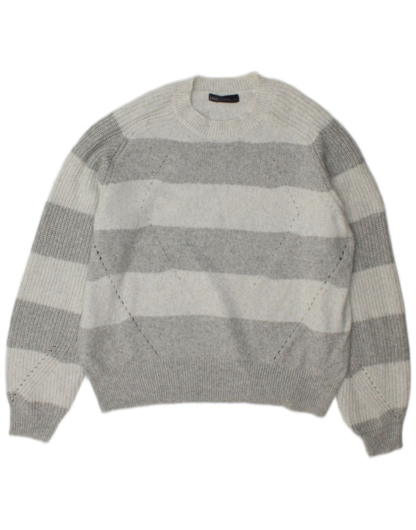 Suéter feminino Marks & Spencer com gola redonda e listrado cinza grande UK 16