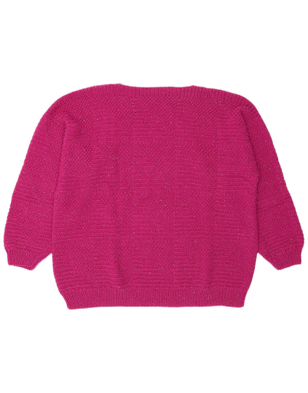 Suéter feminino vintage com gola canoa UK 20 2XL rosa geométrico