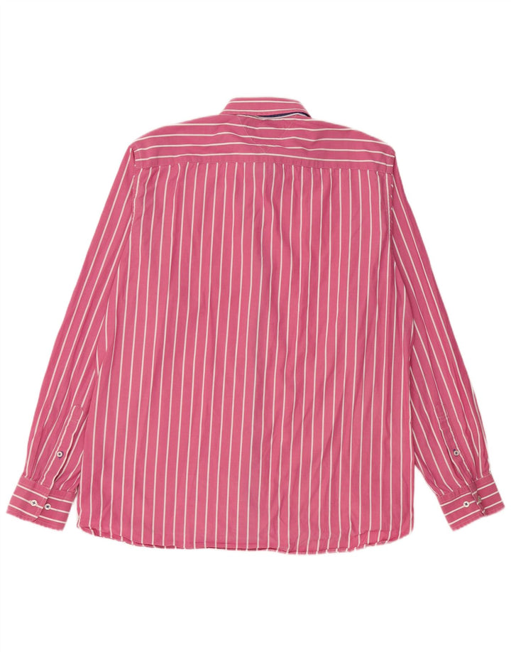 Camisa masculina Tommy Hilfiger Custom Fit grande algodão listrado rosa