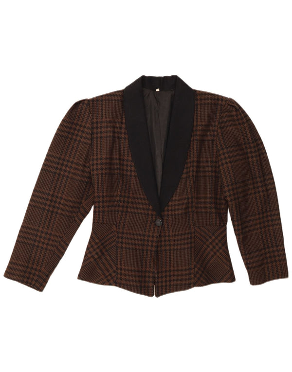 Jaqueta blazer feminina vintage com 1 botão IT 46 grande marrom houndstooth