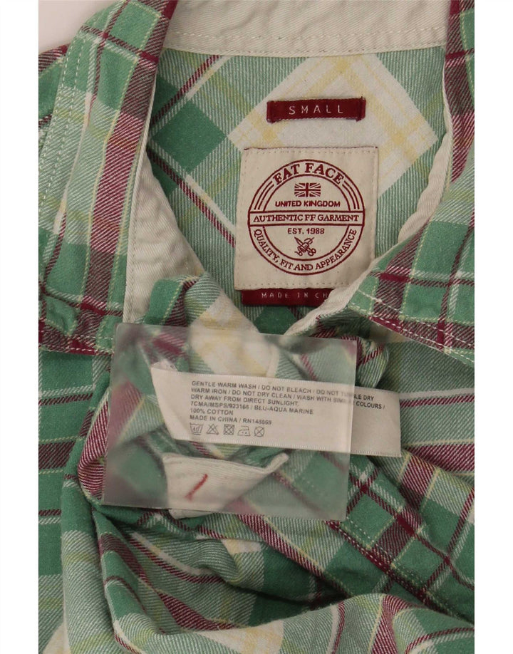 Camisa de flanela masculina Fat Face algodão xadrez verde pequeno