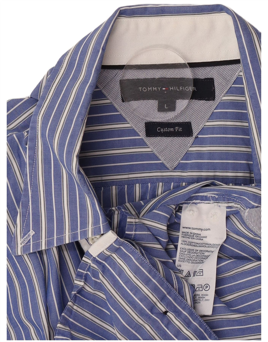 Camisa masculina Tommy Hilfiger Custom Fit grande algodão listrado azul