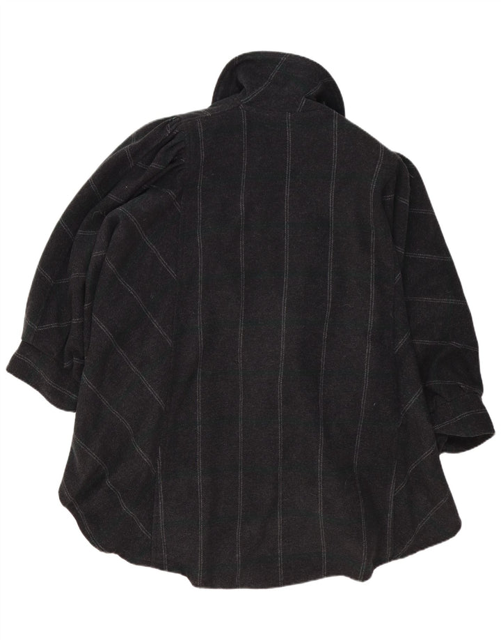 Casaco Poncho Feminino Vintage Tamanho Único Acrílico Listrado Cinza