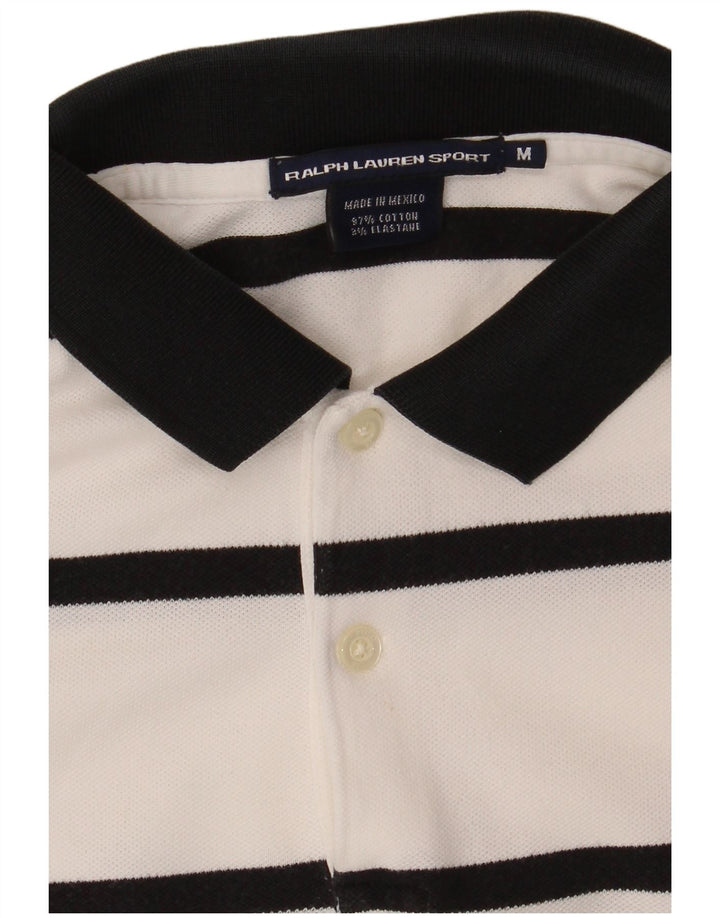 Camisa polo feminina de rugby RALPH LAUREN Reino Unido 12 algodão listrado branco médio