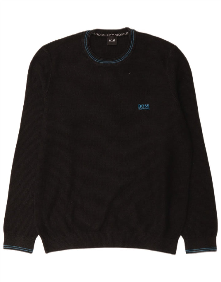 Suéter masculino Hugo Boss com gola redonda, grande algodão preto