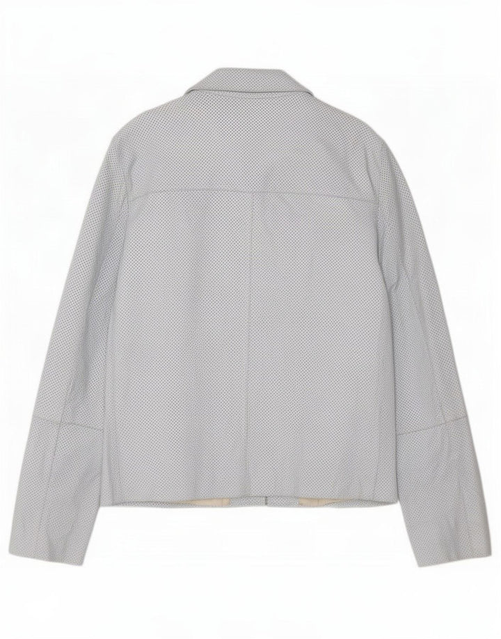 Jaqueta de couro feminina Marella UK 16 grande azul manchado