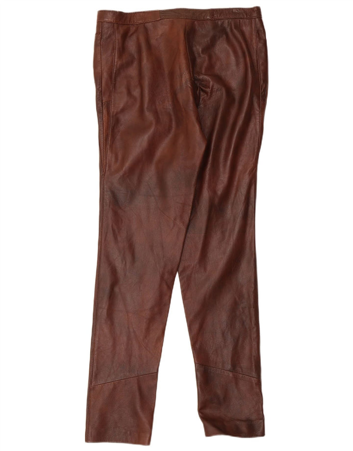 Calças de couro slim femininas vintage W32 L31 marrom