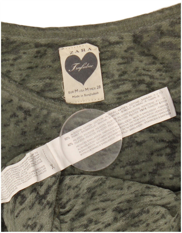 ZARA Top feminino oversized manga comprida Reino Unido 14 médio cáqui salpicado