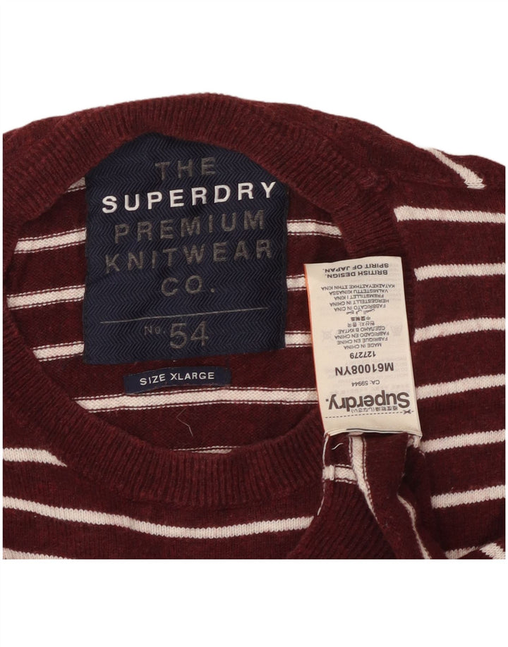 Suéter masculino SUPERDRY com gola redonda XL listrado marrom de algodão
