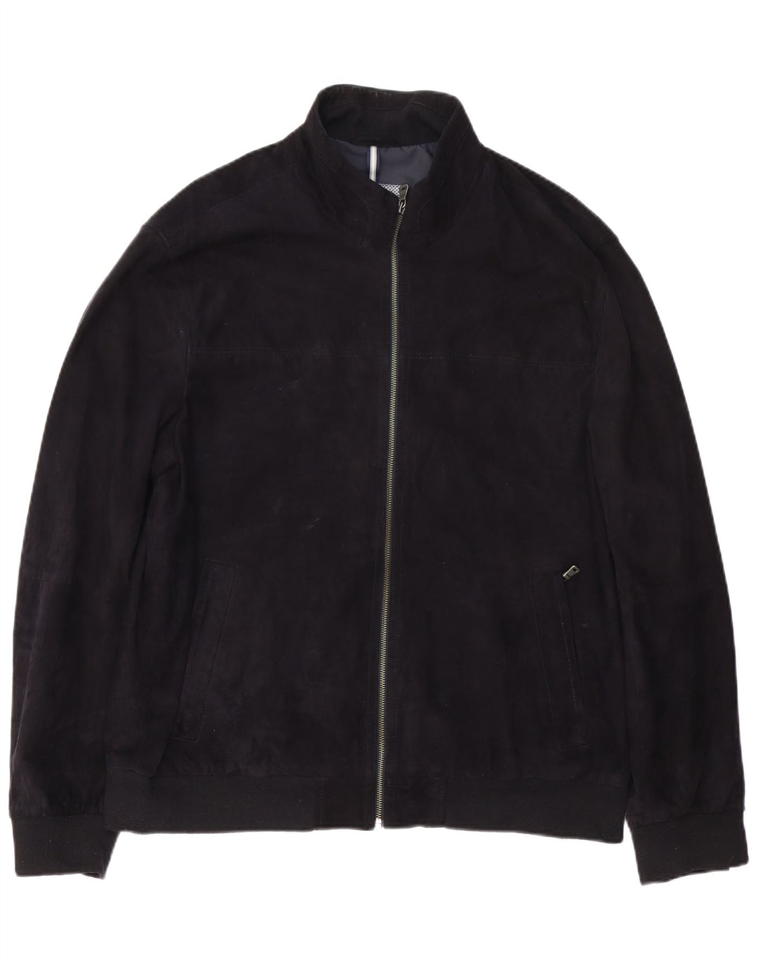 Jaqueta bomber masculina de camurça Christian Berg Reino Unido 46 3XL couro azul marinho